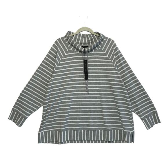 Jane & Delancey Striped Funnel Neck Sweatshirt NWT Women's Sz 2X Gray White - Picture 1 of 7
